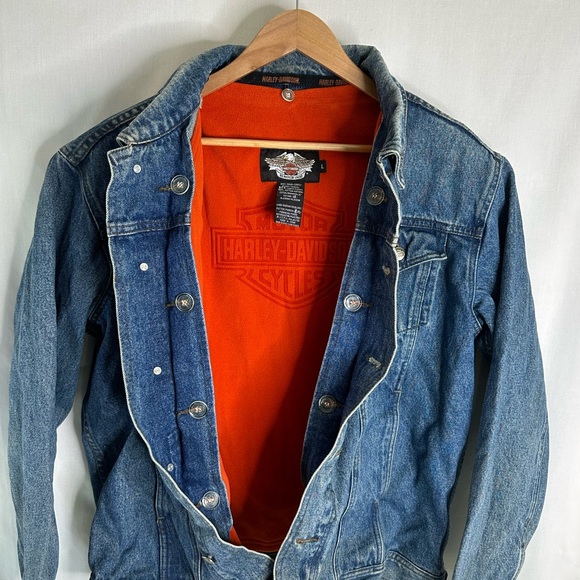 Vintage HARLEY DAVIDSON mens jean jacket Sz L V-Twin Power Fleece Liner N6 - Picture 5 of 7